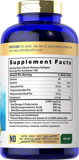 Carlyle Fish Oil Softgels 2000mg | 320 Count | 600mg Total Omega 3 | Non-GMO & Gluten Free Supplement