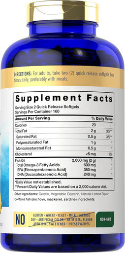 Carlyle Fish Oil Supplements | 2000mg | 320 Softgels | EPA & DHA | 600mg Total Omega-3 | Non-GMO Gluten Pills