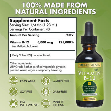 Go Nutrients Vitamin B12 - Fast Absorbing B12 Vitamins, All Natural, Vegan Friendly B12 Sublingual Supplement With 3000 Mcg Methy