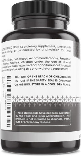 Zinc Complex Capsules With Enhanced Absorption, Antioxidant & Immune Support Supplement, Zinc Supplement For Men & Women By Ancient Bliss (60 Capsules)