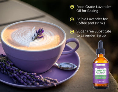 Kate Naturals Lavender Extract For Baking Drinks Coffee Lattes. Food Grade Lavender Oil For Flavoring & Cooking (1Oz Sugar )