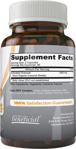 Activated Coconut Charcoal 1200mg, 180 Capsules - Pills for Digestive System, Bloating, Detoxification, Teeth Whitening, Vegan (1bottle)