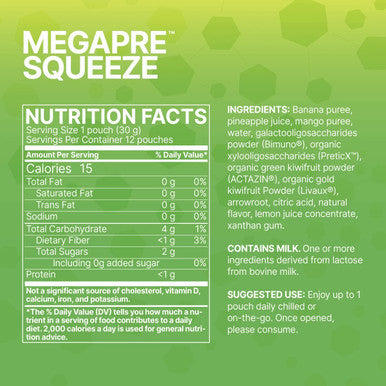 Microbiome Labs MegaPre Squeeze Packs - Daily Prebiotics for Children - Tropical Flavored Puree, Supports Gut Health + Immune Function (12 Pouches)