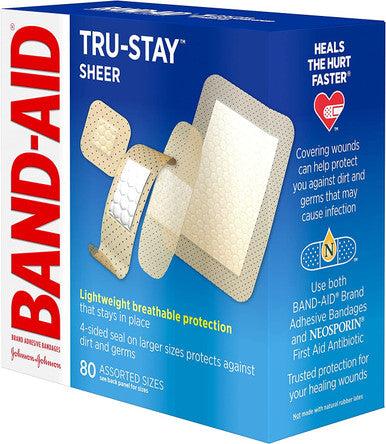 Band-Aid Brand Tru-Stay Sheer Bandages Assorted, 80 Count
