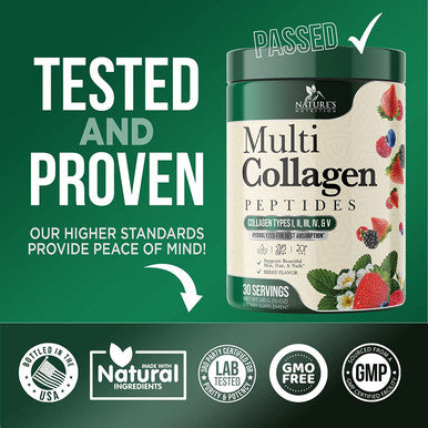 Collagen Peptides Powder Supplement - Supports Joint, Bone, Skin & Nail Health & Post Workout Recovery - Grass Fed, Hydrolyzed Protein Peptides Type I, II, III, V, X - Non-GMO, Berry - 30 Servings