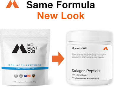 Momentous Grass Fed Collagen Peptides Powder - Collagen Protein Powder With Fortigel & Vitamin-C For Hair, Skin, Nails & Joint Health Support - Packaging May Vary
