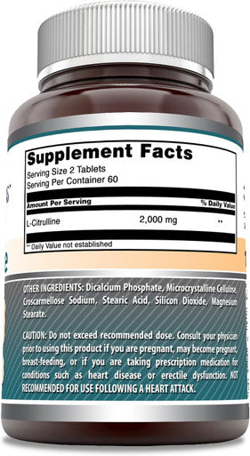 Amazing Nutrition Formulas L Citrulline 2000mg Per Serving 120 Tablets Supplement | Amino Acid Supplement for Men & Women | Non-GMO | Gluten | Made in USA