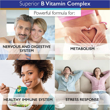 Superior Labs B Vitamin Complex Superior Absorption 100 NonGMO Safe from Additives Stearates Gluten and Other Allergens Regulate Digestive System and Support Metabolism 60 Vegetable Caps