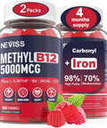 Iron Gummies 18Mg+Vitamin B12 5000 Mcg For Adults Kids - 4 Months Supply - 98% Purity Carbonyl Iron Supplement For Women Men, W/Folate,D3,B6 For Iron Deficiency&Anemia, Red Blood Cell Formation,Energy
