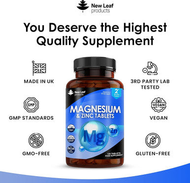 Magnesium Supplements 516Mg With Zinc - 120 Magnesium Tablets Supports Muscle Bone Health, Tiredness - High Strength Contributes To Many Health Factors Easy To Swallow Sleep Supplement (Not Capsules)