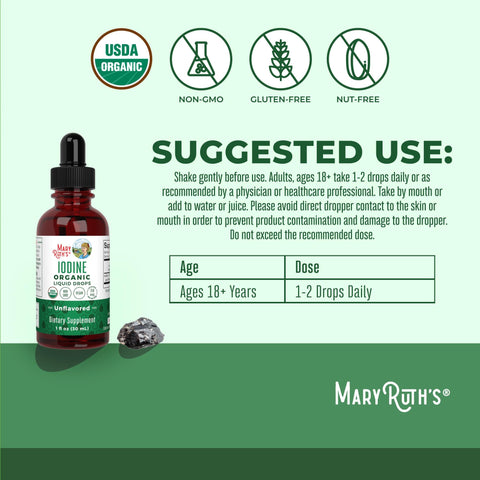 MaryRuth Organics Iodine Liquid Drops Potassium Iodide 1 Year Supply 450 Servings Thyroid Health USDA OrganicVegan NonGMO Gluten Free 1 Fl Oz