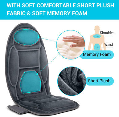 Mynt Vibration Massage Seat Cushion Memory Foam Support Chair Pad, Back Massager With 8 Vibrating Motors & Soothing Heat,Electric Seat Massager For Home Office Use(Gray)