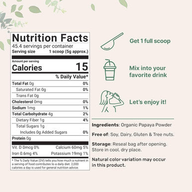 Micro Ingredients Organic Papaya Powder 8oz | 100% Natural Fruit Powder | ze-Dried Papayas Source | No Sugar & Additives | Great Flavor for Drinks Smoothie & Beverages | Non-GMO & Vegan Friendly