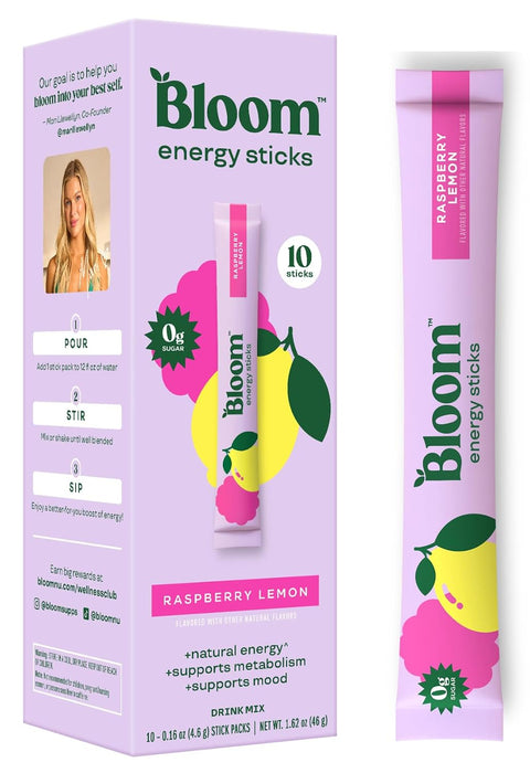 Bloom Nutrition Energy Drink Powder Packets, Sugar Free Energy Drink Mix with L-Theanine, B Vitamins & Natural Caffeine, On the Go Powder Sticks for Natural Energy, 10 Calories (10 Pouches (Pack of 1), Peach Mango)