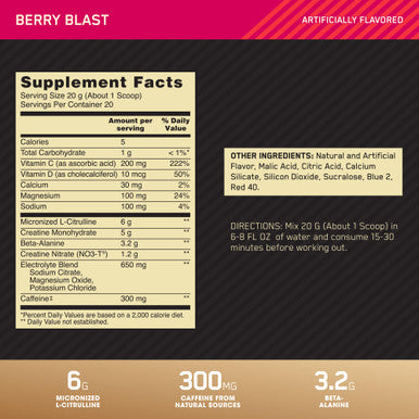Optimum Nutrition Gold Standard Pre Workout Advanced With Creatine Beta-Alanine Micronized L-Citrulline And Caffeine For Energy Keto Friendly Berry Blast 20 Servings
