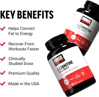 Force Factor L-Carnitine Supplement L Carnitine Tartrate 1000mg Tablets to Convert Fat Into Energy Support Muscle Recovery and Boost Exercise Performance Vegan Non-GMO 90 Vegetable Capsules