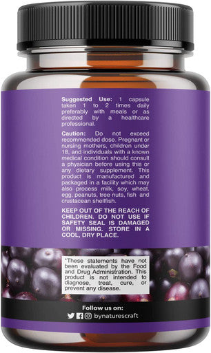 Natures Craft Acai Berry Antioxidant Support Weight Loss Supplement for Women and Men - Vitamins Minerals Antioxidant Formula Supports Immune System and Boost Energy Cognitive Health 60 Capsules