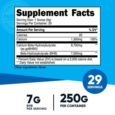 Nutricost Calcium BHB Salts, Exogenous Ketone Supplement, 6.5g Beta-Hydroxybutyrate Per Serving, 250 Grams (30 Serv)