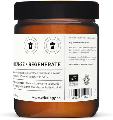 Erbology Organic Milk Thistle Powder 3.2 Oz - 30 Servings - 180Mg Silymarin Per Serving - Liver Health - Cold-Pressed From 100% Milk Thistle Seeds - Sustainably Sourced In Europe - Vegan - Gmo-Free