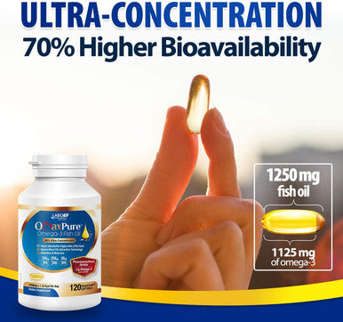 LABO Nutrition OmaxPure Omega 3 Fish Oil 1125mg Omega3 120 Count Pharmaceutical Grade High Potency Better Absorbed Supercritical CO2 Extracted rTG Form for Heart Joint Brain Immune Health