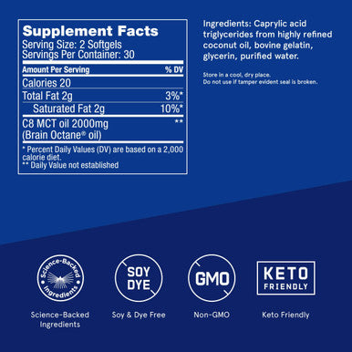 Bulletproof Brain Octane Softgels, 60 Count, Pure C8 Mct Oil For Sustained Ennergy