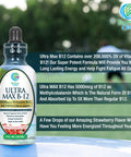 ULTRA MAX B12 | Max Potency 5000mcg Vitamin B12 Sublingual Liquid Drops | Methyl B12 (Methylcobalamin) | Max 98% Absorption Rate | Increase Energy & Metabolism*| Vegan, Non-GMO, Strawberry flavor -4oz