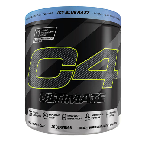 Cellucor C4 Ultimate Pre Workout Powder - Sugar Free Preworkout Energy Supplement For Men & Women - 300Mg Caffeine Teacrine Dynamine Creatine - Icy Blue Razz 20 Servings