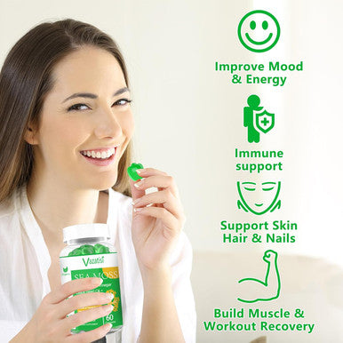 2 Pack Organic Irish Sea Moss Gummies With Black Seed Oil, Chlorophyll - Thyroid, Digestion, Mood, Energy & Immune Support - Women & Men, Adult & Kid - 120 Vegan Gummies