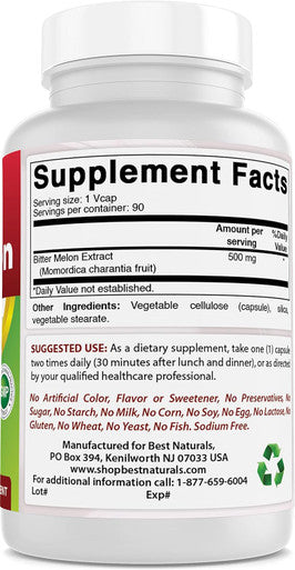 Best Naturals Bitter Melon 500 mg 90 Vcaps (90 Count (Pack of 3))
