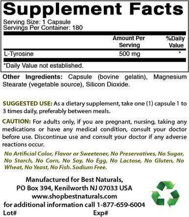 Best Naturals L-Tyrosine 500 Mg & Magnesium Oxide 500 mg