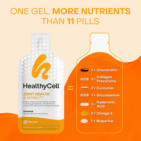 Healthycell Joint Health & Mobility Daily Liquid Supplement - Joint Support Supplement Inflammation Response Cartilage & Flexibility With Curcumin Glucosamine & Chondroitin - 30 Gel Packs