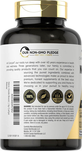 Carlyle Nitric Oxide Supplement 3000mg | 120 Capsules | Pre Workout with L-Arginine & L-Citrulline | Non-GMO Gluten