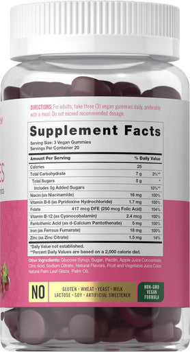 Carlyle Iron Gummies | Plus B-Complex Vitamins | 60 Vegan Gummies | Grape Flavor | Non-GMO Gluten Supplement