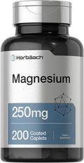 Magnesium 250mg | 200 Coated Caplets | As Magnesium Oxide | Vegetarian, Non-GMO, and Gluten Free Supplement | by Horbaach