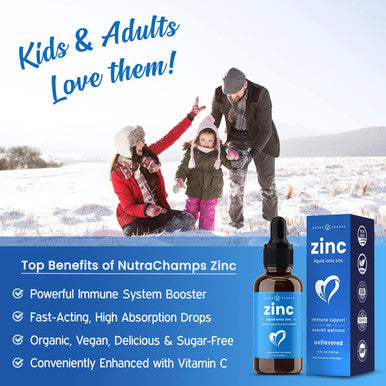 Liquid Zinc For Kids & Adults Vegan, Pure Ionic Zinc Drops Enhanced With Vitamin C Elemental Zinc Supplements For Immune Support Sugar-Zinc Liquid 4 Oz