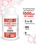 Supersmart Arginine Alpha Ketoglutarate AAKG 12 g Per Serving Amino Acid Boost Immune System Support Healthy Cardiovascular System Muscle Mass NonGMO Gluten Free 100 Tablets