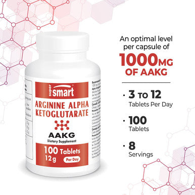 Supersmart Arginine Alpha Ketoglutarate AAKG 12 g Per Serving Amino Acid Boost Immune System Support Healthy Cardiovascular System Muscle Mass NonGMO Gluten Free 100 Tablets