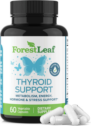 Forestleaf Thyroid Support For Women And Men With Iodine - Energy, Focus & Power Thyroid Supplement - All Natural Herbal Mineral And Vitamin Complex With B12, Zinc, Selenium, Ashwagandha - 60 Vegetarian Capsules