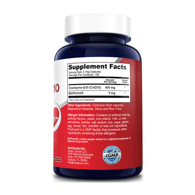 400 mg 200 Veggie Caps (Non-GMO & Gluten-Free) Q10, Antioxidant COQ-10 Enzyme, Coq 10 - 2 Daily Caps