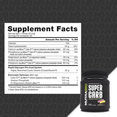 Nutrabio Super Carb - Complex Carbohydrate Supplement Powder - Cluster Dextrin and Electrolytes for Performance Enhancement & Muscle Recovery - Raspberry Lemonade 30 Servings