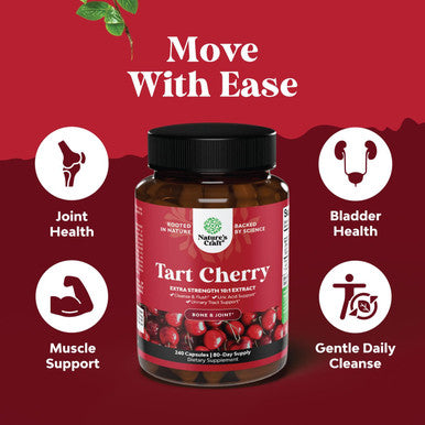 Natures Craft Extra Strength Tart Cherry Capsules - Tart Cherry Extract Capsules 7500mg Non-GMO Tart Cherry Fruit Equivalent per Serving - Advanced Uric Acid Cleanse and Joint Support Supplement - 240 Capsules