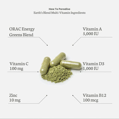 Paradise Herbs Earth's BlendAÃƒâ€šÃ‚Â® Organic Superfood Multivitaman with Iron | Antioxidants, Probiotics, Adaptogens, Vitamins A, B, C, D, K2 | Orac Energy Greens + Minerals + Herbs | 60 Vegetarian Capsules