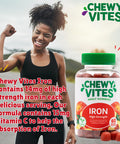 Chewy Vites Adult High Strength Iron 60 Vitamin Gummies 14mg Ferrous Fumerate Iron Gummies with Vitamin C 2 Months Supply Real Fruit Juice Vegan Peach Flavour