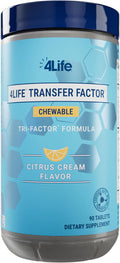 4Life Transfer Factor Chewable Tri-Factor Formula - Immune Support with Extracts of Cow Colostrum and Chicken Egg Yolk - Citrus Cream Flavor - 90 Chewable Tablets