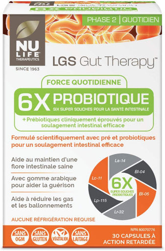NuLife Therapeutics by NuLife Vitamins LGS Gut Therapy Daily Strength 6x Probiotics 10 Billion with Prebiotics 30 Count
