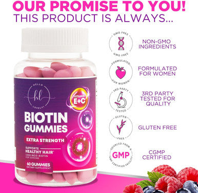 Hair Growth Vitamins For Women - Hair, Skin & Nails Gummy With Biotin 5000Mcg, Vitamins E & C & Zinc, Thicker, Stronger & Beautiful Hair, Hair Vitamin Supplement For Women & Men, Non-Gmo - 60 Gummies