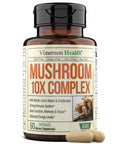 10X Mushrooms Supplement Complex - Nootropic and Immune Support for Brain, Cognition, Memory, Focus and Mental Clarity. With Lions Mane, Reishi Extract, Chaga, Turkey Tail, Black Fungus & More