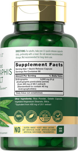 Carlyle Andrographis Paniculata Capsules | 8000 mg | 90 Count | Non-GMO & Gluten Supplement