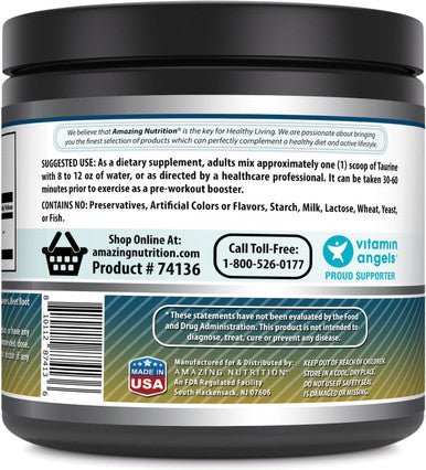 Amazing Nutrition Formulas Taurine 500 Grams (1.1 Lb) Powder Supplement | 2000 mg Per Serving | 111 Servings | Non-GMO | Gluten | Made in USA (Fruit Punch)