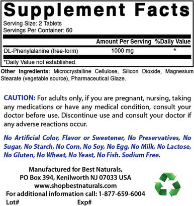 Best Naturals DLPA 500 mg 120 Tablets